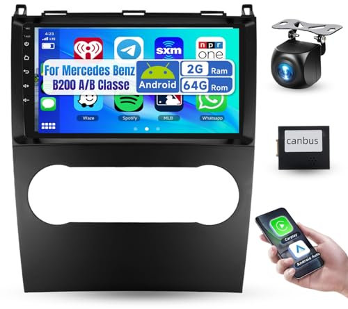 2G&64G 9 Android Autoradio Für Mercedes Benz B200 A B Classe W169 A160 A180 A200 A220 2008-2012 mit Carplay Android Auto,Bluetooth HiFi/RDS/FM Radio,WiFi Navi/AHD Rückfahrkamera/CANBUS