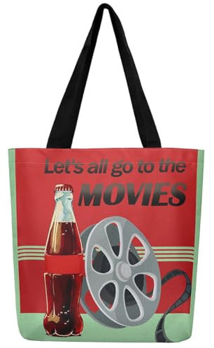 Loussiesd Film Tragetasche Cola Drink Große Kapazität Handtasche Kino Leinwand Einkaufstasche 50 x 40cm für Frauen Geschenke Kino Stofftasche für Shopping Gym