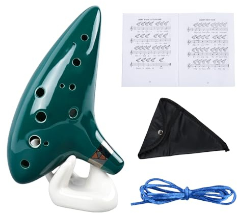 12 Hole Ocarina in C Intermediate Ceramic Ocarina Flute Musical Instrument with Neck Strap Gift Box Includes Sheet Music and Hand Display Stand Perfect for Music Lovers and Beginners