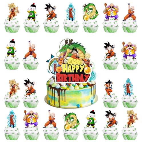 49 Stück Goku Tortendeko Jungen- Dragon Geburtstag Tortendeko Cartoon Cake Topper Geburtstag Party Supplies Anime Kuchen Happy Birthday Cupcake Topper für Kinder Party Kuchen Dekoration