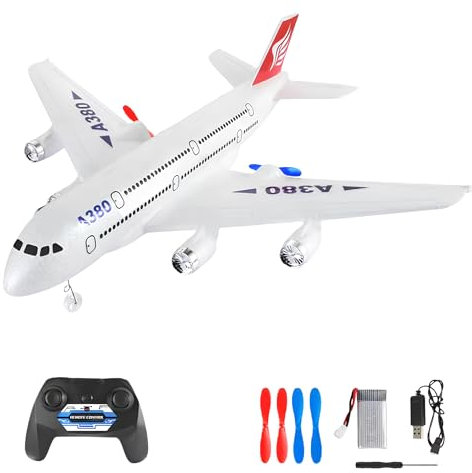 OpenRC - Avión RC Control remoto Transporte - Avión de línea controlado - Juguete Planeador Caza Teleguiado Poliestireno Irrompible Efecto Luz Regalo Juguete Niño Adulto Hélice Batería Cargador