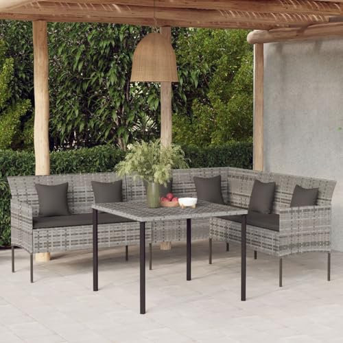 XINCXIN Gartensofa, Garden Sofas Furniture Outdoor Sofa gartensofa Patio Couch Geeignet für Garden Balkonm Balcony Yard in L-Form mit Kissen Grau Poly Rattan