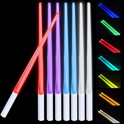 4 Paar Leuchtende Essstäbchen, Lichtschwert Chopstick mit 9 Farbmodi, LED Essstäbchen BPA Frei und Spülmaschinenfest, Licht Leuchtende Stäbchen für Dinnerparty Sushi und Konzert