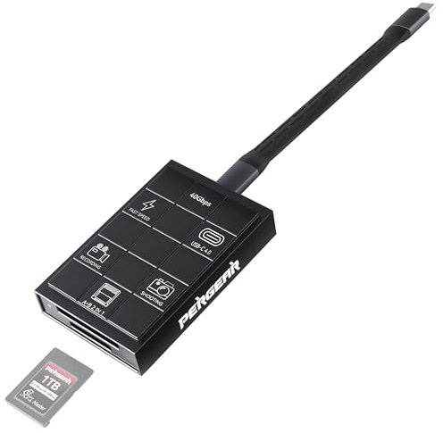 PERGEAR Lector de tarjetas profesional CFexpress 4.0 tipo A, USB tipo C 40 Gbps, tipo C a CFexpress tipo A+B 2 en 1, transferencia de alta velocidad para Windows/Mac/Linux/Android/iPad