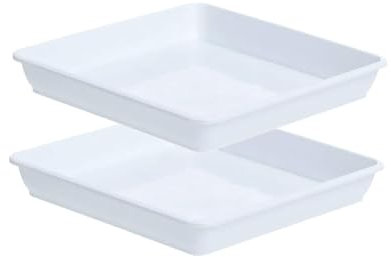 Quadratische Pflanzen-Untersetzer, 2 Stück, Kunststoff, dickere Blumentöpfe, Wasserschalen für drinnen und draußen, Gartenpflanzen, Blumen (Weiß, 30 x 30 cm)