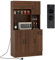 COSTWAY Küchenschrank Holz, Buffetschrank mit Steckdosen & USB-Anschlüsse & Type C, Hochschrank mit verstellbaren Regalen & Schublade, für Küche Wohnzimmer, Braun, 90 x 39 x 167 cm