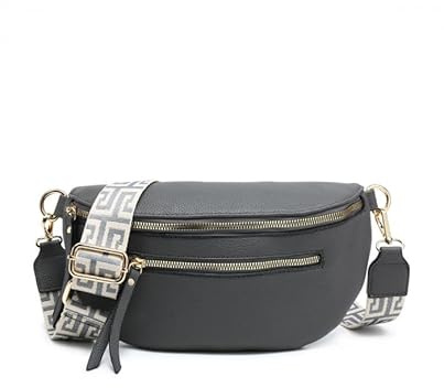 JFY Canvas Strap Bum Bag with Tassels (Dark Grey)