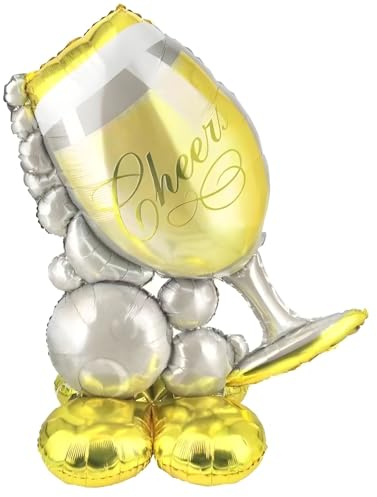 Folienballon Sektglas Cheers (127x97 cm) - Stehender Luftballon für Hochzeit, Geburtstag, Party, Deko & Silvester - Champagner Drink Getränk Motto BAR - Nur für Luftbefüllung geeignet