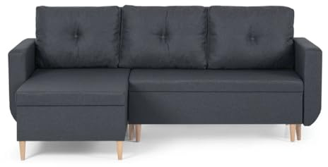 SENTO TRADE Ecksofa mit Schlaffunktion, Bettkasten, L-Form Eckcouch, Schlafsofa, Bonellfederkern, Doro (Grau)