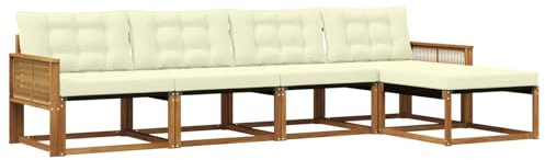 vidaXL Outdoor-Sofagarnitur mit Kissen 5 pcs Natur und Creme, Garten, moderner, langlebiger Outdoor-Sofa, Sessel-Ecke, Lounge-Möbel, Terrasse Set