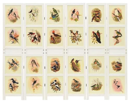Romdivider-Panel Weiß MDF 212 x 165 cm faltbar mit Blumen- und Vogelmotiv, Raumteiler für Wohnzimmer Schlafzimmer Büro, platzsparend, moderne Inneneinrichtung, leichte Montage