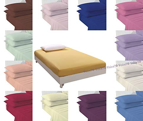 Voice7 Extra Deep Fitted Sheet + Two Pillow Cases FREE - 21 Colors Choice Box Depth 16 inches (40 cm) - Percale Bed Sheets Poly Cotton Fabric (Mint Green King Fitted Sheet + 2 PillowCases)