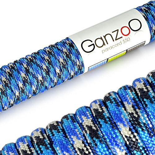 Ganzoo Paracord 550 Seil 4mm Outdoor-Schnur / 15 Meter/Typ 3 / Nylon & Polyester/ 7 Innenstränge/Allzweckseil für Hundehalsband/Hundeleine & Knüpfen/Camping & Survival/Blau Schwarz