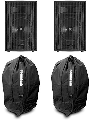 VONYX SL10 Passive PA Speaker Set with Bags - Pair of 10 Inch 500W DJ Speakers & Protective Universal Carry Cases for Mobile DJs, Parties, Events and Small Performance Setups