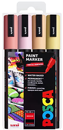 Uni POSCA - PC-5M Art Paint Markers - Set of 4 - in Plastic Wallet - Warm Pastel