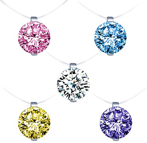 Infinity U-Set di Collana Collane a Donna Invisibili Pendenti con Diamanti a Colori, in Argento Sterling 925 Catena Trasparente con Pendenti, Idea Regalo per Donne Ragazze