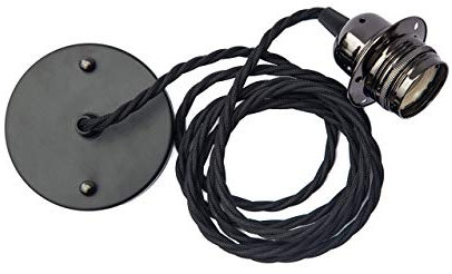 Ceiling Rose Pendant Lamp Set Vintage Hanging Light Fitting E27 Edison Retro Bulb with 2m Fabric Cable Flex | Black Finish