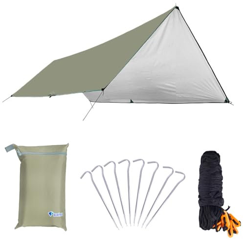 Azarxis Zeltplane mit UPF 50+ UV-Schutz, Hammock Tarp, Leicht und wasserdicht Plane für Camping Hängematte (Khaki, S-300cm×400cm)