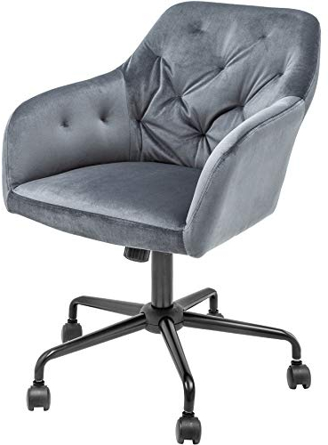 invicta INTERIOR Höhenverstellbarer Bürostuhl Dutch Comfort grau Samt mit Steppung Stuhl Bürosessel mit Leichtlaufrollen