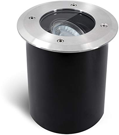 SSC-LUXon JUAVI Bodeneinbaustrahler aussen dimmbar IP67 - mit LED GU10 7W warmweiß 230V - Bodenspot befahrbar rund rostfrei