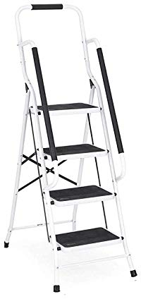Huini Escabeau de sécurité 4 marches avec main courante pliable en acier de haute qualité antidérapant pour cuisine, maison, bureau