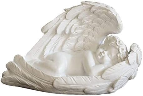 Garten-Statue schlafender Baby-Engel in Flügeln Federn Statue Figur für drinnen und draußen Schutzengel Haus Garten Skulptur Statuette Regalsitzer Engel-Kollektion Engelsflügel Gedenkengel-Statue