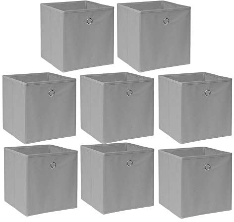 BonChoice Foldable Storage Cubes Boxes for Home Organization, Eyelet Non-Woven Fabric Wardrobe Cabinet Chest Bin Organizer Basket for Clothes Bedding Toys Towels, Collapsible & Durable (8, Grey)