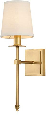 Klassisch Innen Wandleuchte aus Messing und Textil, Wohnzimmerlampe Nachttischlampe Wandlampe mit Stoff Schirm E27 Fassung Bettlampe Wand Modern Lampe Wandbeleuchtung für Schlafzimmer Hotel Flur