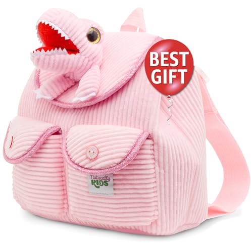 Naturally KIDS Rosa Rucksack Kinder m Dinosaurier, Kindergartenrucksack Mädchen, Geschenk Mädchen 2-3 Jahre