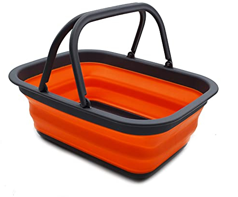 SAMMART 9.2L (2.37Gallon) Containeranne mit Griff – tragbarer Picknickkorb für den Außenbereich – Faltbare Einkaufstasche – platzsparender Aufbewahrungsbehälter (Grau/Orange)