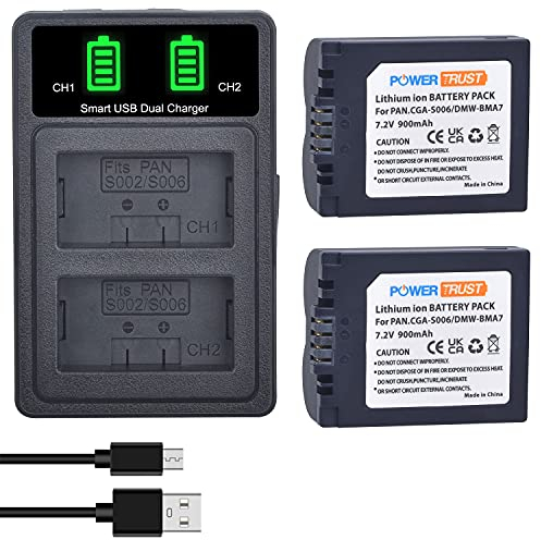 PowerTrust CGA-S006 CGA-S006E DMW-BMA7 Battery and Charger for Panasonic Lumix DMC-FZ28, DMC-FZ38, DMC-FZ50, DMC-FZ18, DMC FZ7 FZ8 FZ30 FZ35 Camera