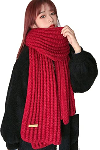 KABELIFE Damen Schal Strickschal Winterschal Lang Warm Schal Einfarbig Grobstrick Schal Long Scarf 30 * 190 CM (Weinrot)