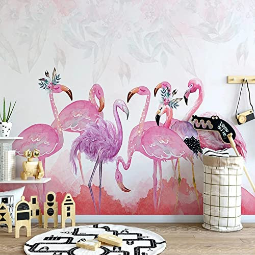 YXTSmurals Wall Mural - 3D Print Pink Animal Flamingo Wallpaper Mural Self-Adhesive Non-Woven Photo Wall Art Mural Living Room Bedroom Office Murals Wallpaper