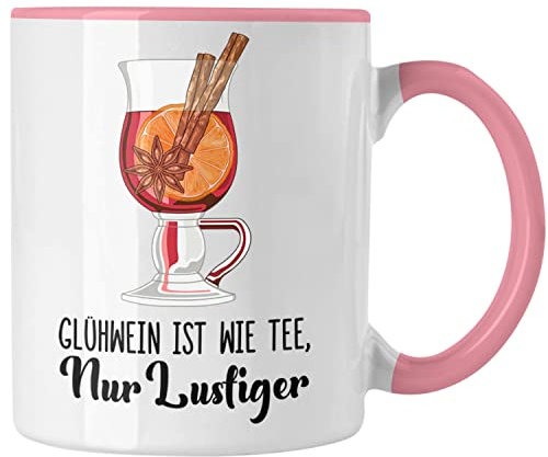 Trendation - Glühwein Tasse Lustig Spruch Glühweinbecher mit Henkel Doppelwandig Glühweintassen Gläser Weihnachtsmarkt Becher Tassen Geschenk - Wie Tee Nur Lustiger (Rosa)