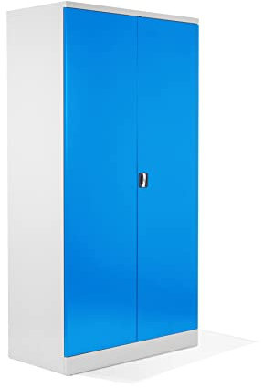 Schrank & Stuhl XXL Werkzeugschrank – Werkstattschrank mit 4 höhenverstellbaren Fachböden, Stahlschrank für Werkzeuge, 195 x 92 x 60 cm (H x B x T), Weiß/Lichtblau