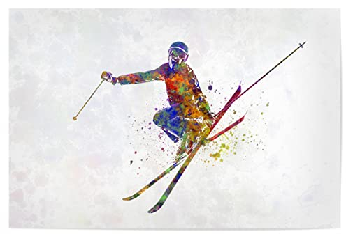artboxONE Poster 120x80 cm Abstrakt Female Skier in Watercolor - Bild Sport Mountain Skier