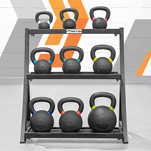 METIS Kettlebell Ständer 3 Stufen - Profi Kettlebell Set + Ständer für Aufbewahrung | Optionales Kettlebell Set aus Neopren ODER Gußeisen | Fitness Zubehör (Ständer + Gußeisen Kettlebell Set)…