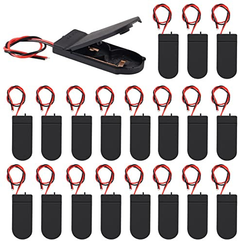 20pcs cr2032 Battery Holder,CR2032 Battery Holder with Switch Plastic 2x3V Button Coin Cell CR2032 Battery Holder Case Box with Wire Lead ON-Off Switch (Black)