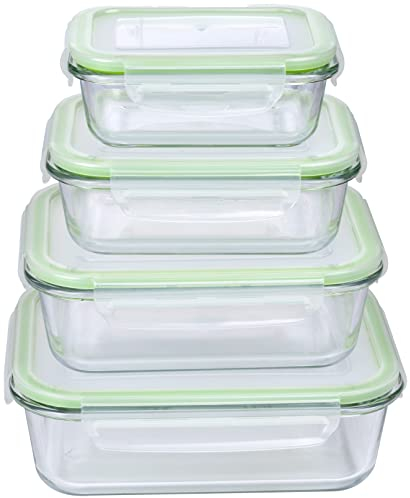 Alpina Recipientes herméticos con tapa – Cristal – 4 piezas – Recipiente de cristal – Caja de almacenamiento – Microondas, congelador, sobre y lavavajillas – 370, 640, 1050 y 1520 ml