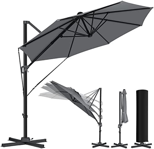 KESSER® Sonnenschirm Ampelschirm SUN Rund XL Ø330 cm Inkl. Abdeckung, 7-Fach Verstellbar Drehbar Neigbar Kippbar Groß 360° Drehbar Gartenschirm mit Kurbel Sonnenschutz UV50+ Anthrazit