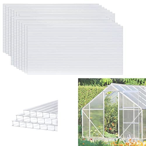 HENGMEI 14 pannelli doppi in policarbonato, trasparenti, 4 mm, pannelli alveolari, resistenti alle intemperie e ai raggi UV, per serre, giardino, serra, 10,25 m²