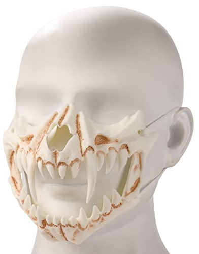 UNOLIGA Maschera Giapponese di Halloween, Maschera Teschio, Maschere Tigre, Maschere Scheletro Mezza Faccia, Mask Horror Halloween per Adulti Uomo Bambini