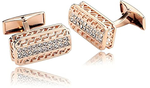 Stfery Manschettenknöpfe Gravur Hochzeit, Manschettenknöpfe Herren Edelstahl Roségold Cufflinks Rechteck Schmuck Zirkonia Geschenk