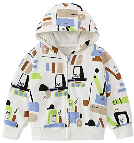 TEDD Boys Hoodies Zip for Kids Jumper Cotton Jacket Top Dinosaur Crocodile Sweatshirts Long Sleeve T Shirt Casual Toddler Clothes Autumn Winter Tag Size 120 = 4-5 Years White