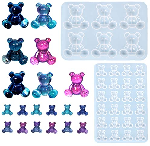 OTKARXUS Lot de 2 moules en silicone 3D en forme d'ours en peluche - Moule à bijoux en résine époxy pour petits pendentifs en gélatine, porte-clés, ornement, loisirs créatifs claire