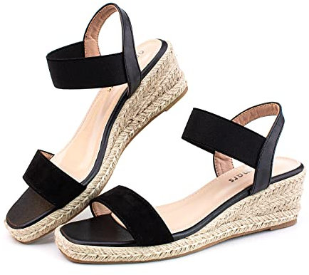 Womens Sandals Ladies Wide Fit Closed Toe Mid Heel Espadrille Wedge Sandals Strappy Party Shoes Wedding Ankle Ankle Strap Black-4 UK Size 3.5