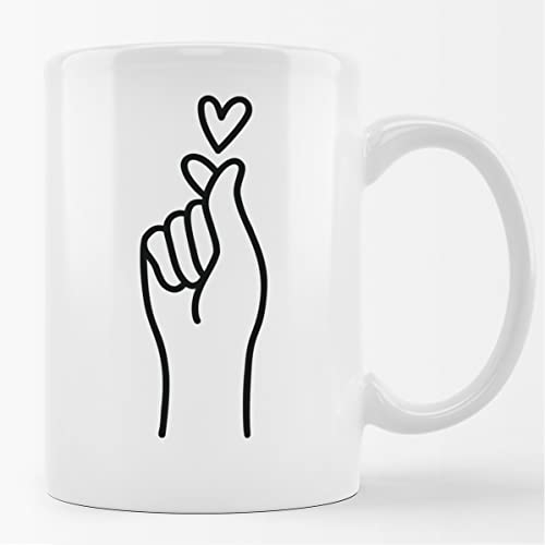 Huuraa Tasse K-Pop Fingerherz Zeichen Geschenk 330ml Weiß K-Pop Fingerherz Präsent