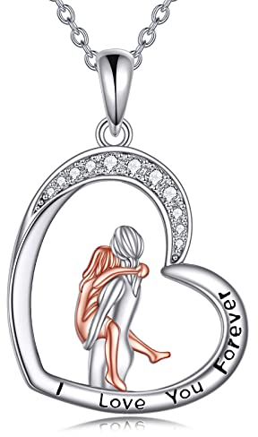 YAFEINI Geschenke für Mama 925 Sterling Silber Mutter und Tochter Halskette Muttertag Kette Geburtstag Anhänger Schmuck für Mama Damen (Mutter und Tochter Halskette 10)