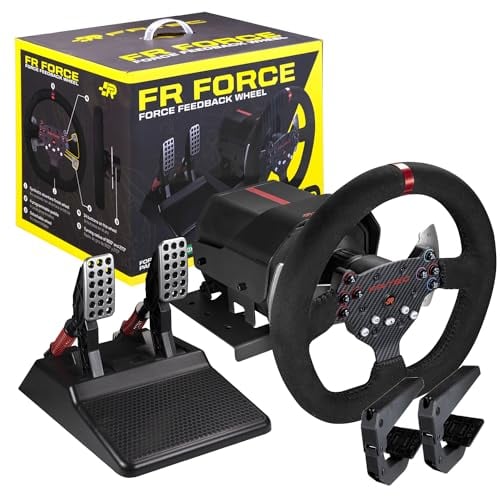 FRTEC - Volanti da Corsa FR FORCE con Pedali, Force Feedback 3,2 Nm, tecnologia ForceSense, doppio motore, ingranaggi e asse in acciaio, finitura in Alcantara per PS4, Xbox Series X/S, Xbox One e PC.
