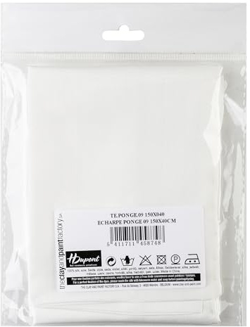 H Dupont DU145874C - Halstuch - Schal aus Seide Pongé 9, Habutai 8, 150x40cm, für Seidenmalerei, zum Personalisieren, leicht glänzend, Weiß, 1 Stück